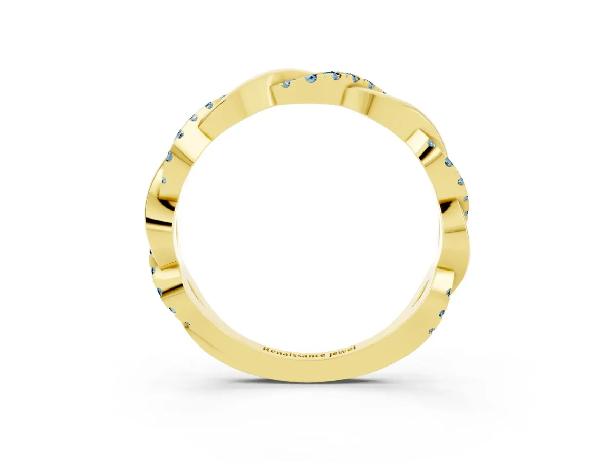 Round Aquamarine Twist Eternity Band with Pavé Setting Yellow gold