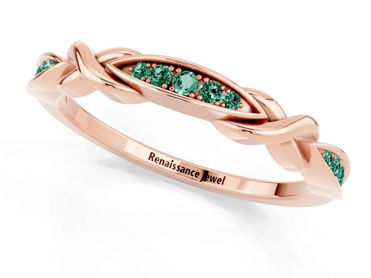 Twisted Marquise Green Sapphire Pavé Band with Shared Prong Setting Rose gold