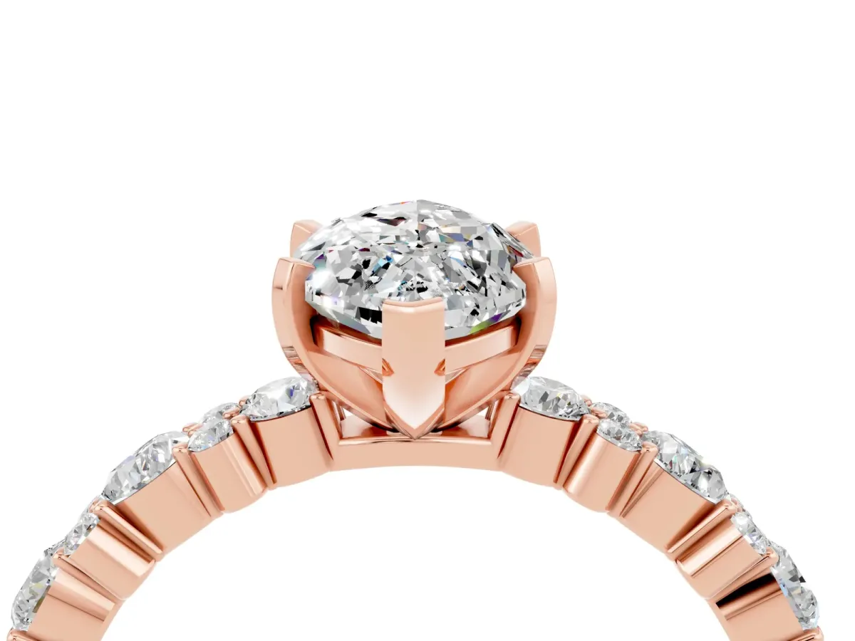 Marquise Cut Moissanite Side Stone Solitaire Ring with Round and Four-Prong Setting Rose gold