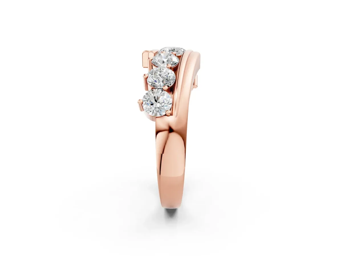 Round Diamond Wave Band with Channel and Shared Prong Setting Rose gold