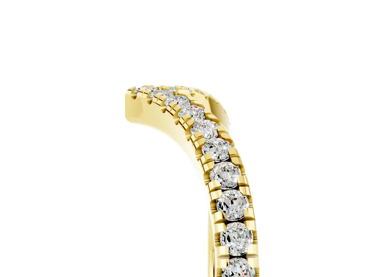 Pavé Round Moissanite V-Shaped Chevron Band with Shared Prong Setting Yellow gold