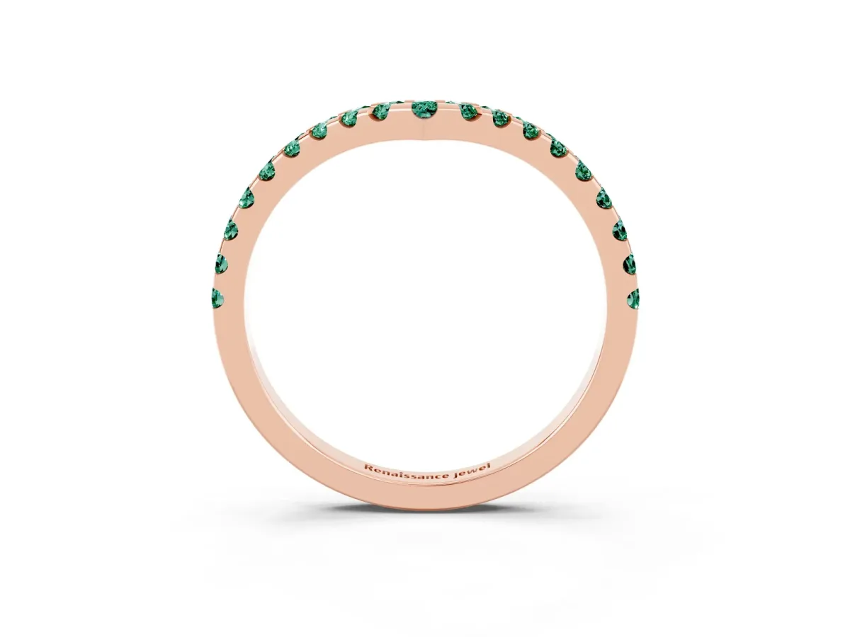 Pavé Round Green Sapphire Chevron Band with Shared Prong Setting Rose gold