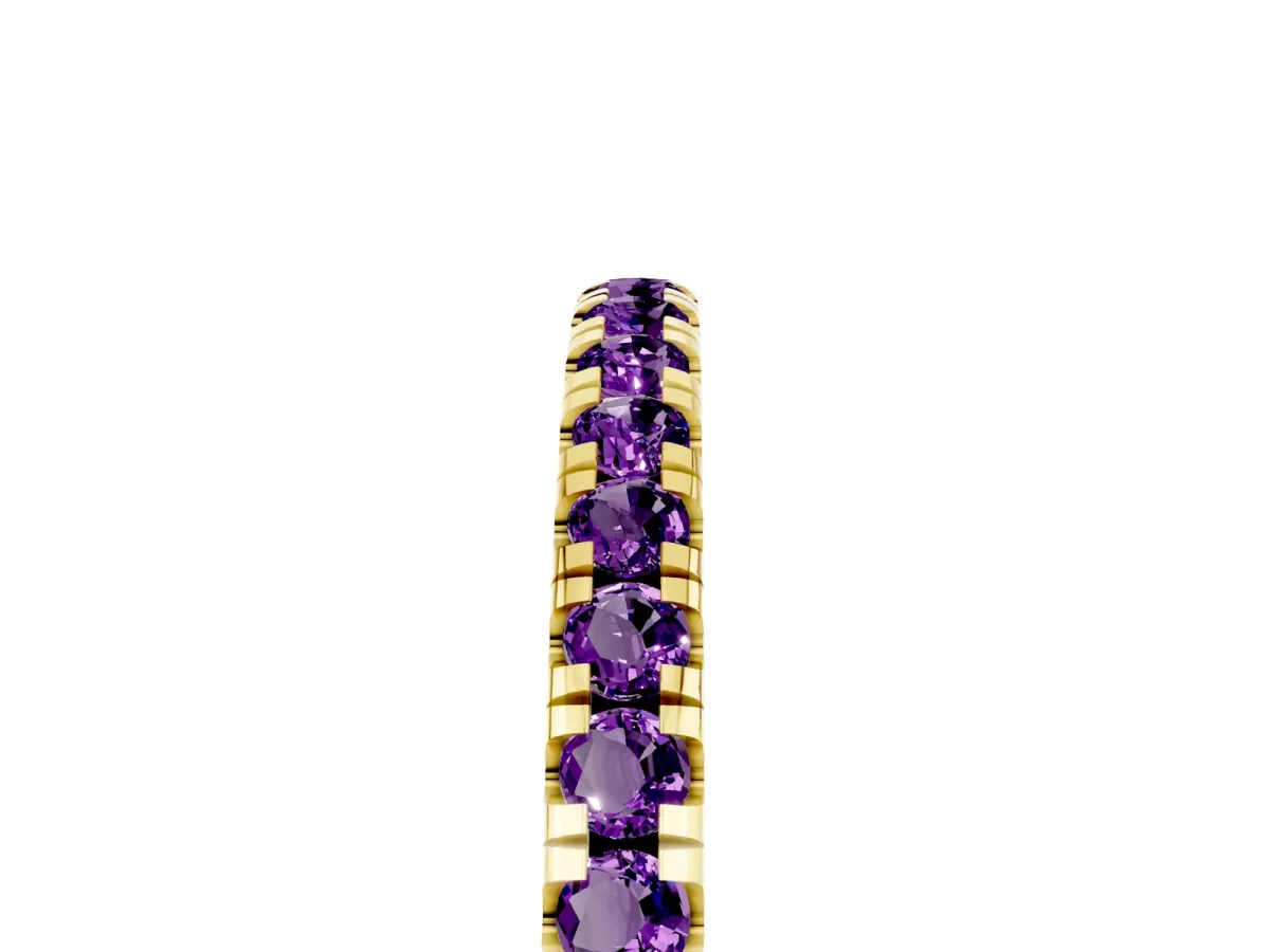 Pavé Round Amethyst Half Eternity Band with Shared Prong Setting Yellow gold