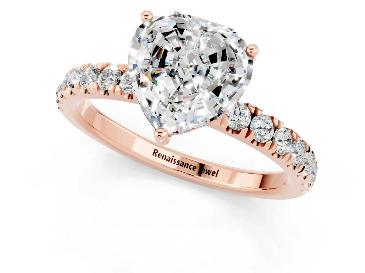 Heart Cut Moissanite Pave Band Solitaire Ring with Round and Prong Setting Rose gold