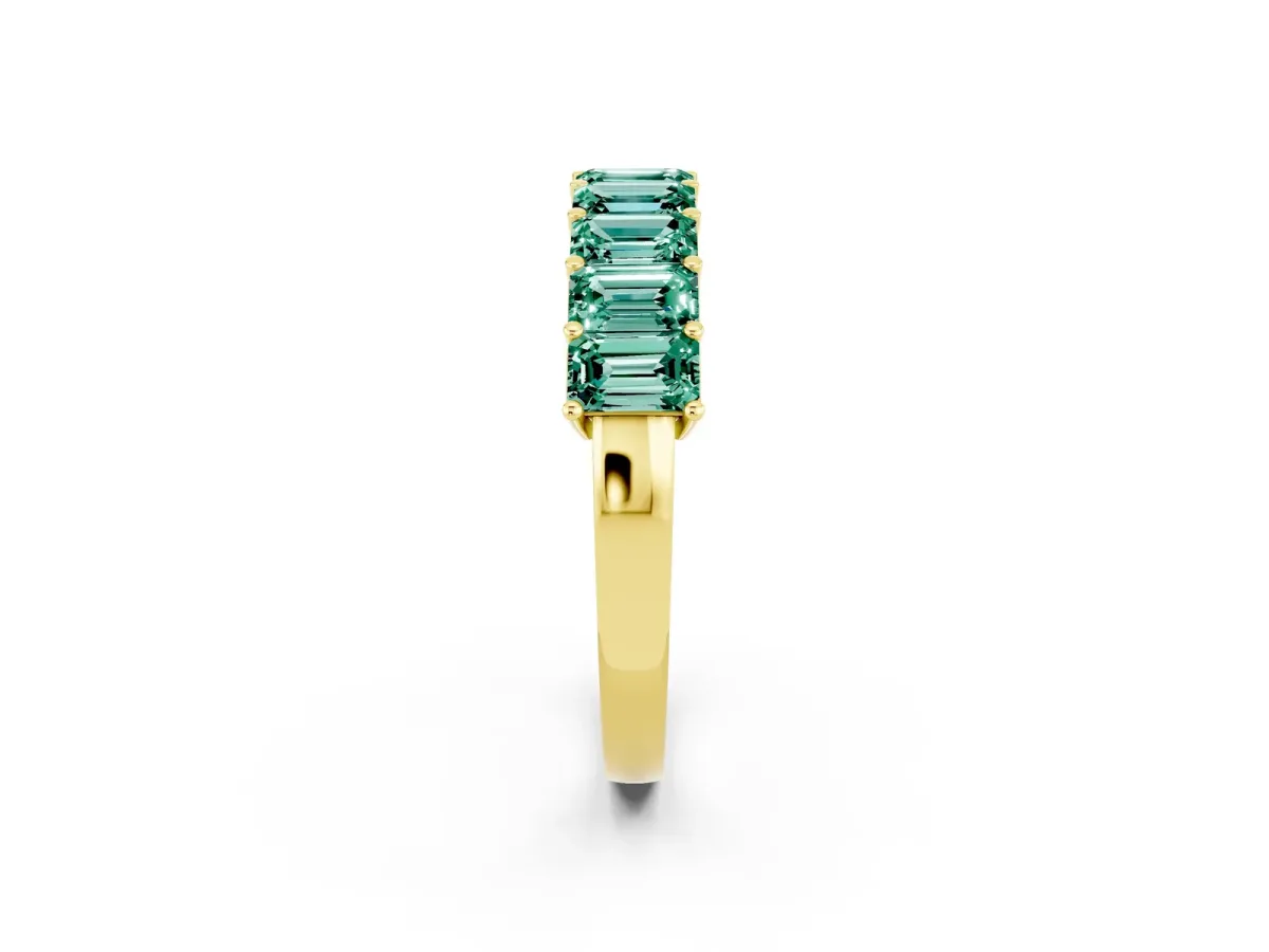 Emerald Cut Green Sapphire Prong-Set Eternity Band Yellow gold