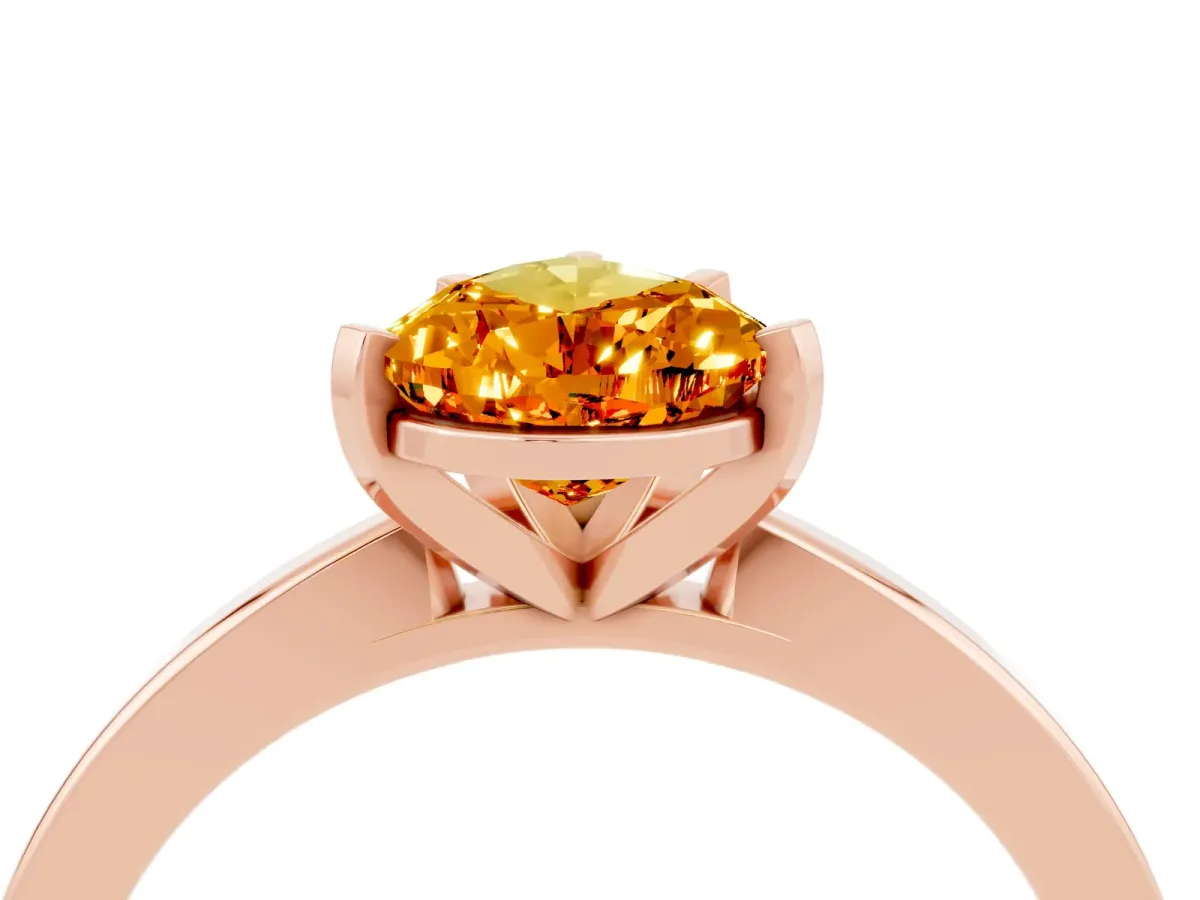 Pear Cut Citrine Solitaire Engagement Ring with Classic Band and Four-Prong Setting Rose gold
