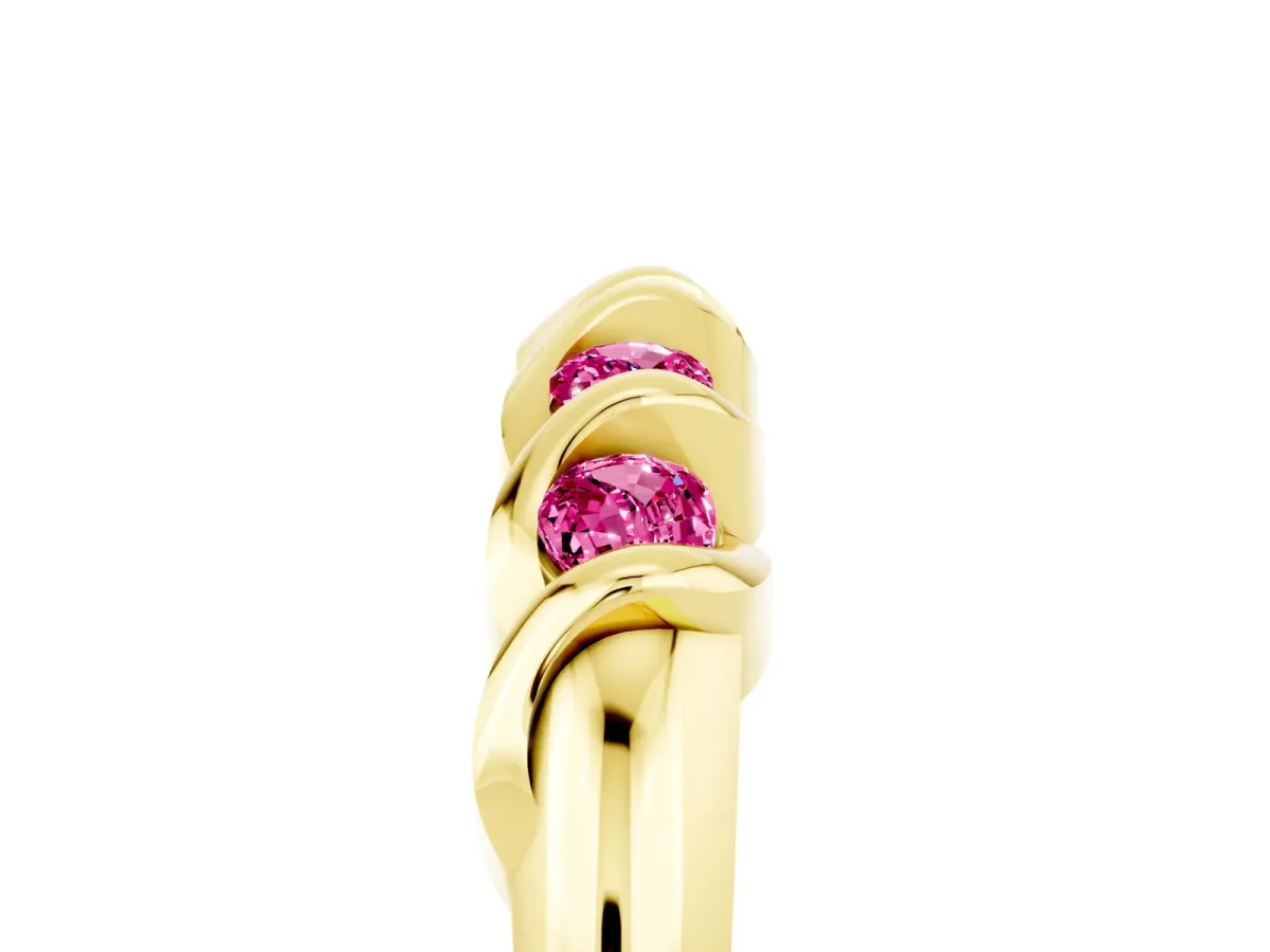 Round Pink Sapphire Eternity Band with Twist Prong Setting Yellow gold