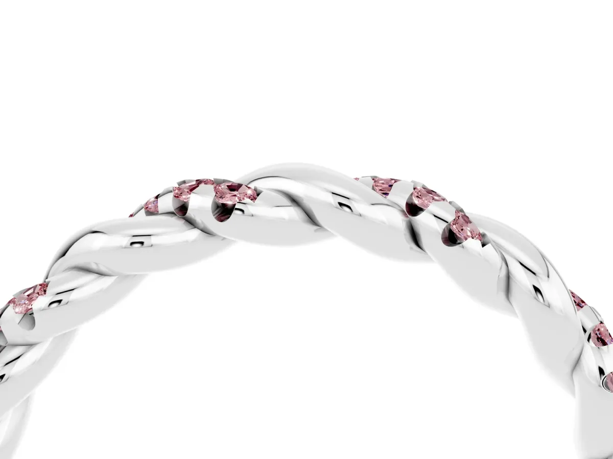 Twisted Pavé Round Morganite Eternity Band Platinum
