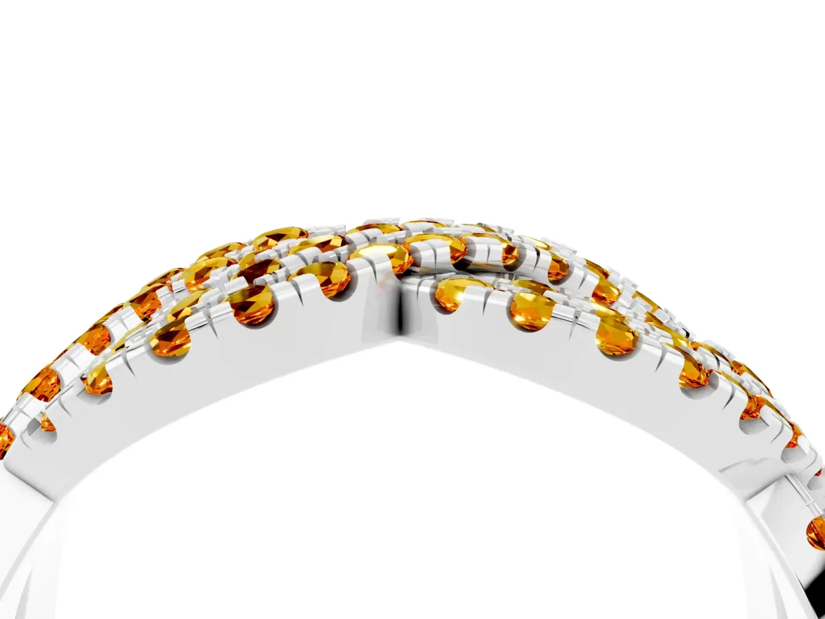 Pavé Round Citrine Infinity Twist Band with Shared Prong Setting Platinum