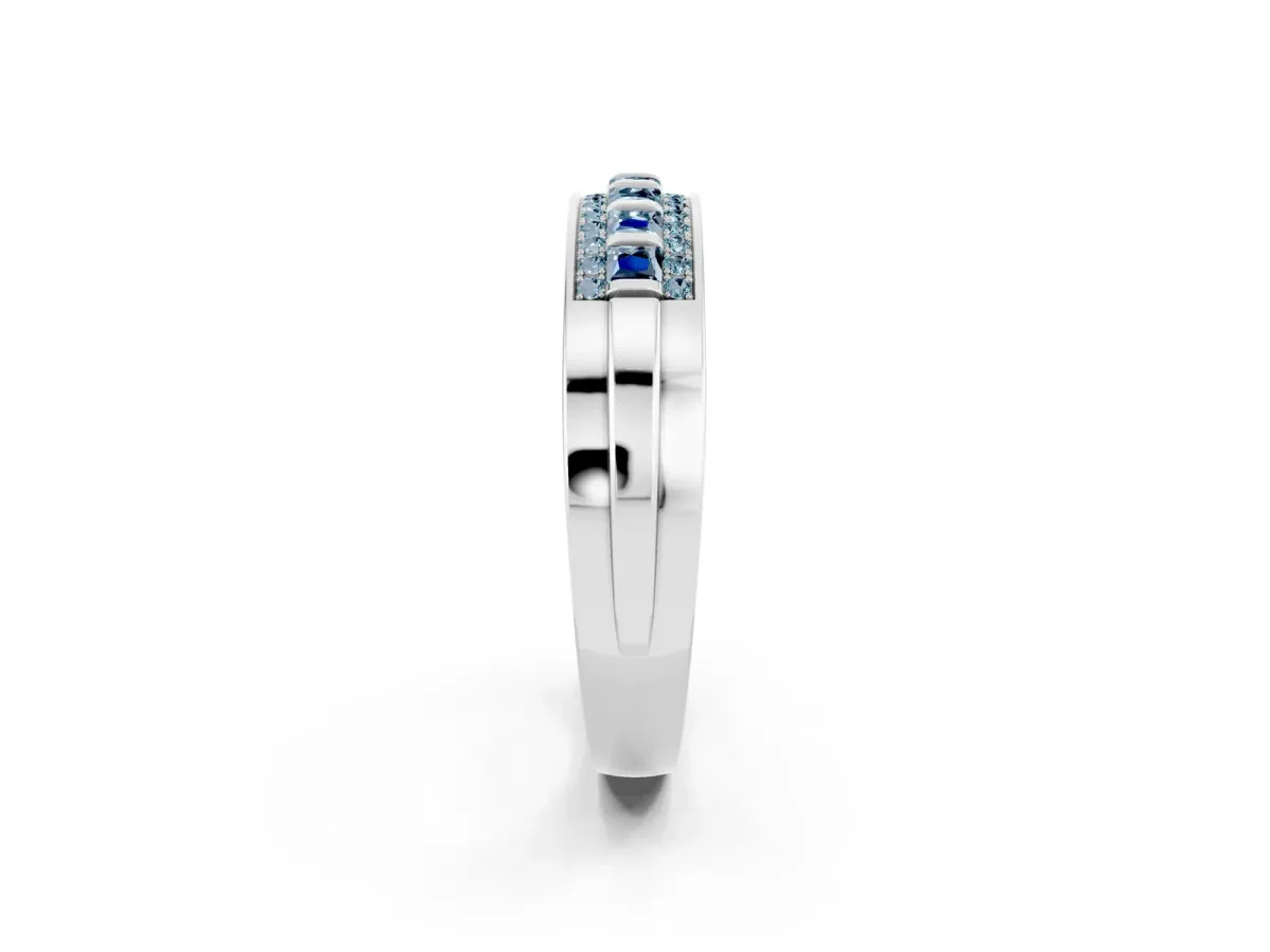 Bar-Set Princess Cut Aquamarine Pavé Band Platinum