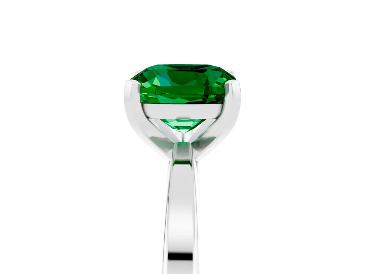 Cushion Cut Emerald Solitaire Engagement Ring with Classic Band and Four-Prong Setting White gold