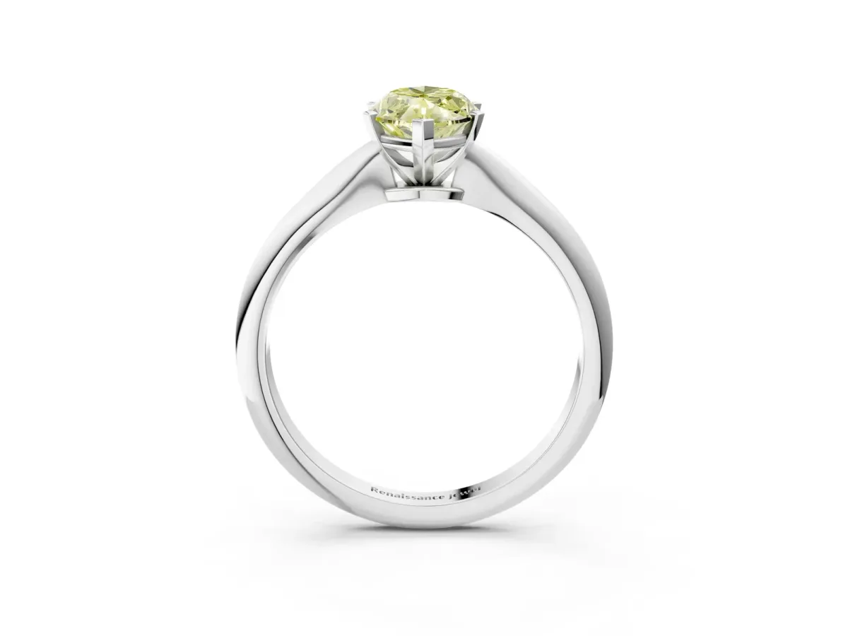 Fancy Yellow Marquise Cut Diamond Solitaire Engagement Ring with Classic Band and Four-Prong Setting Silver