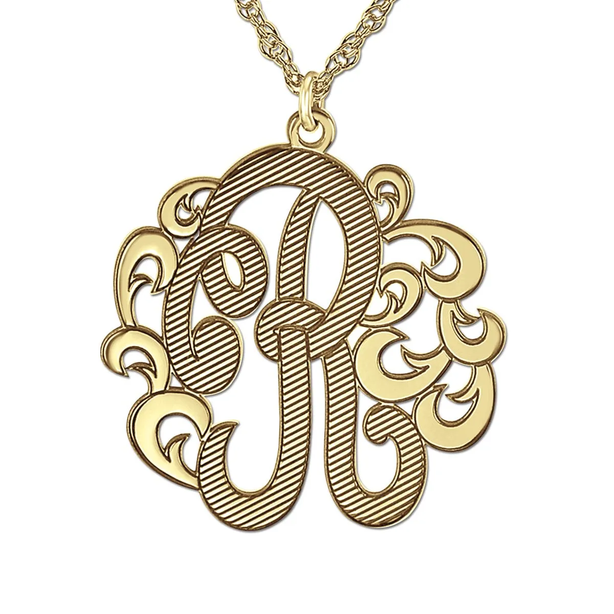 Gold and Silver Monogram Pendant with Filigree Design White gold