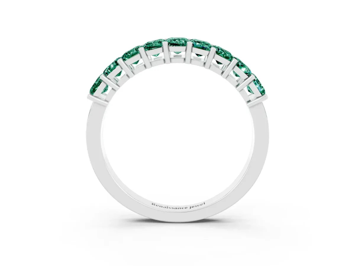Emerald Cut Green Sapphire Prong-Set Eternity Band White gold