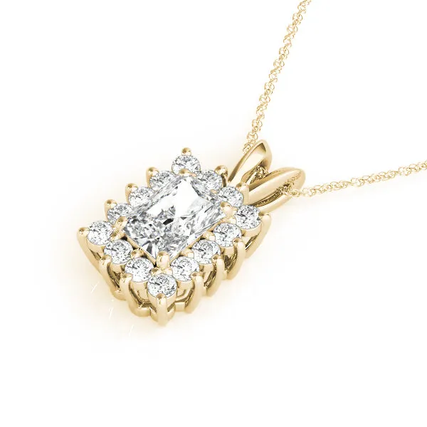 Halo Radiant Cut Diamond Pendant with Prong Setting Yellow gold