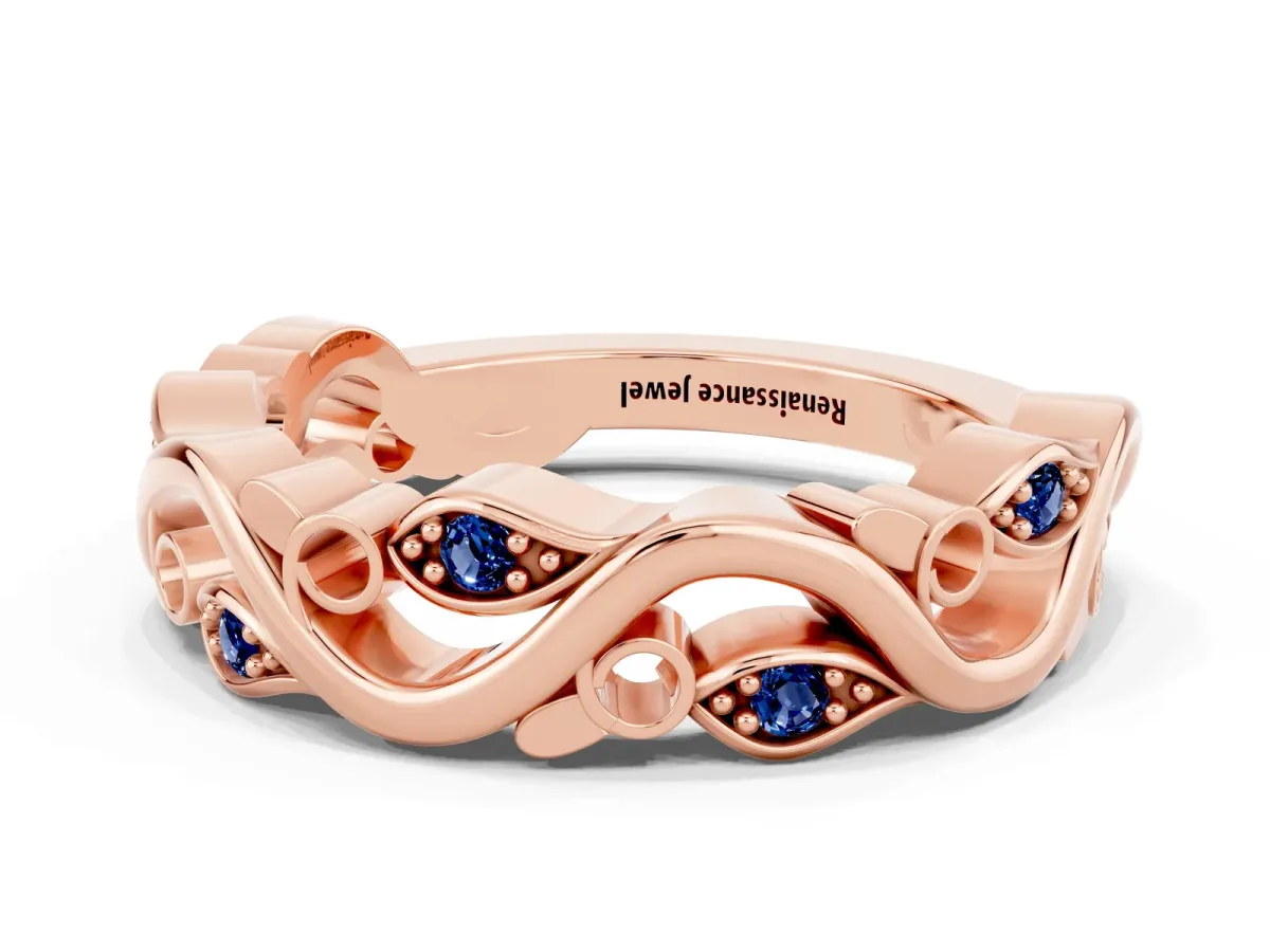 Marquise Blue Sapphire Vine Eternity Band with Bezel Setting Rose gold
