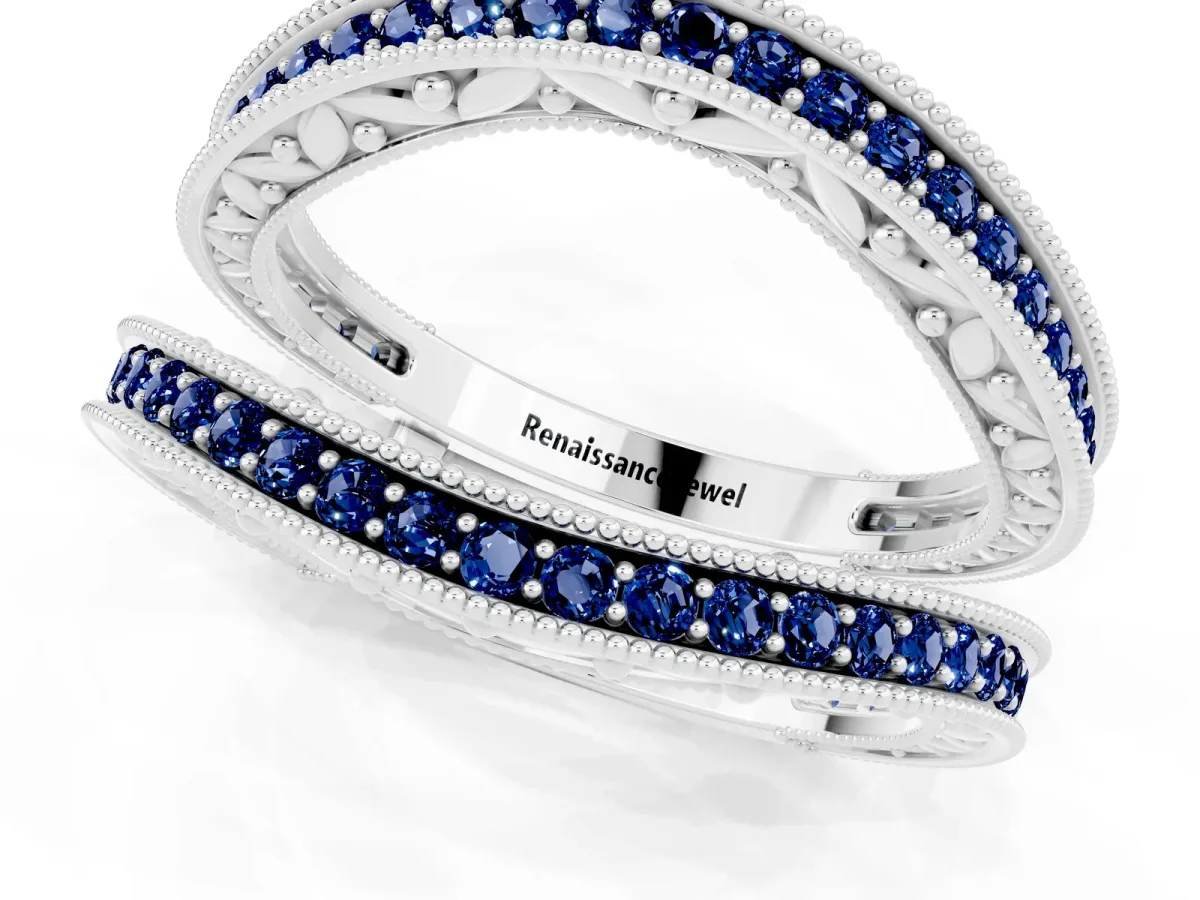 Round Blue Sapphire Milgrain Eternity Band with Channel Setting Platinum