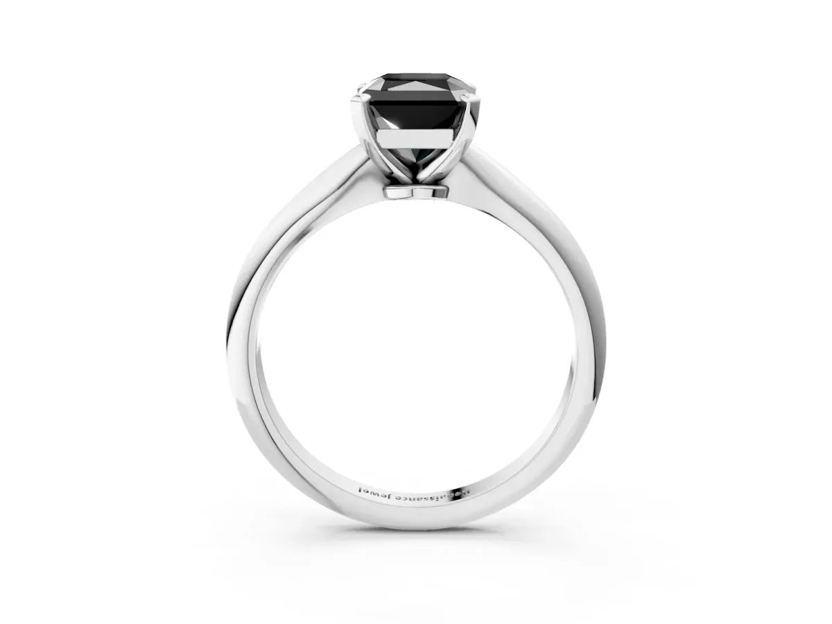 Fancy Black Radiant Cut Diamond Solitaire Engagement Ring with Classic Band and Four-Prong Setting Platinum