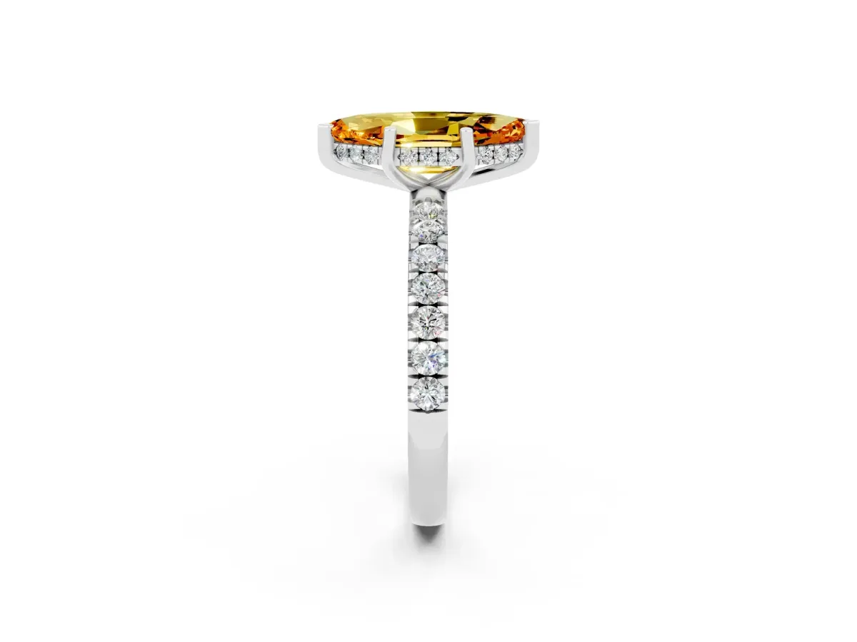 Marquise Cut Citrine Pave Band Solitaire Ring with Round and Prong Setting Platinum