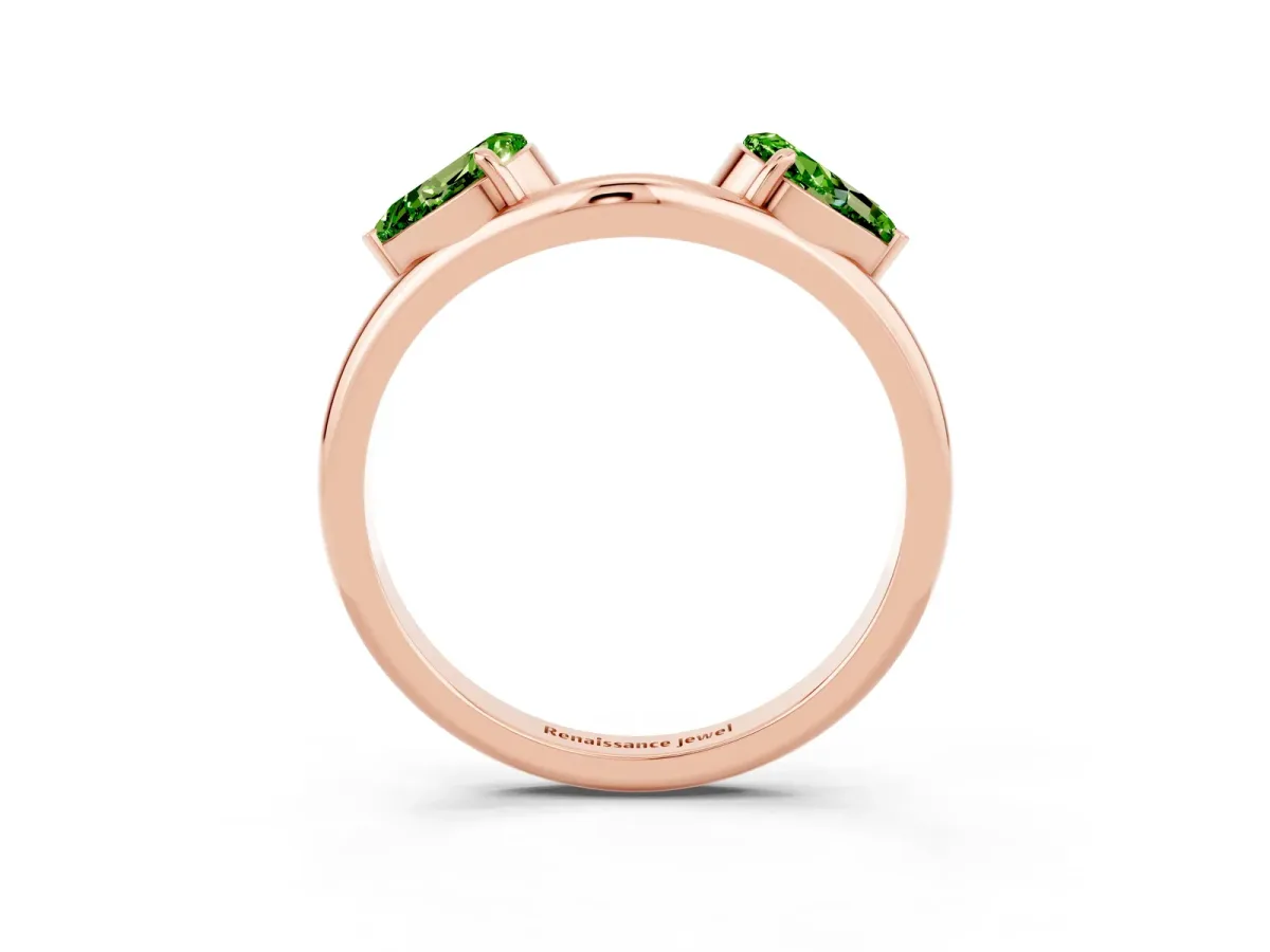 Two-Stone Pear Peridot Bypass Ring with Prong Setting Rose gold