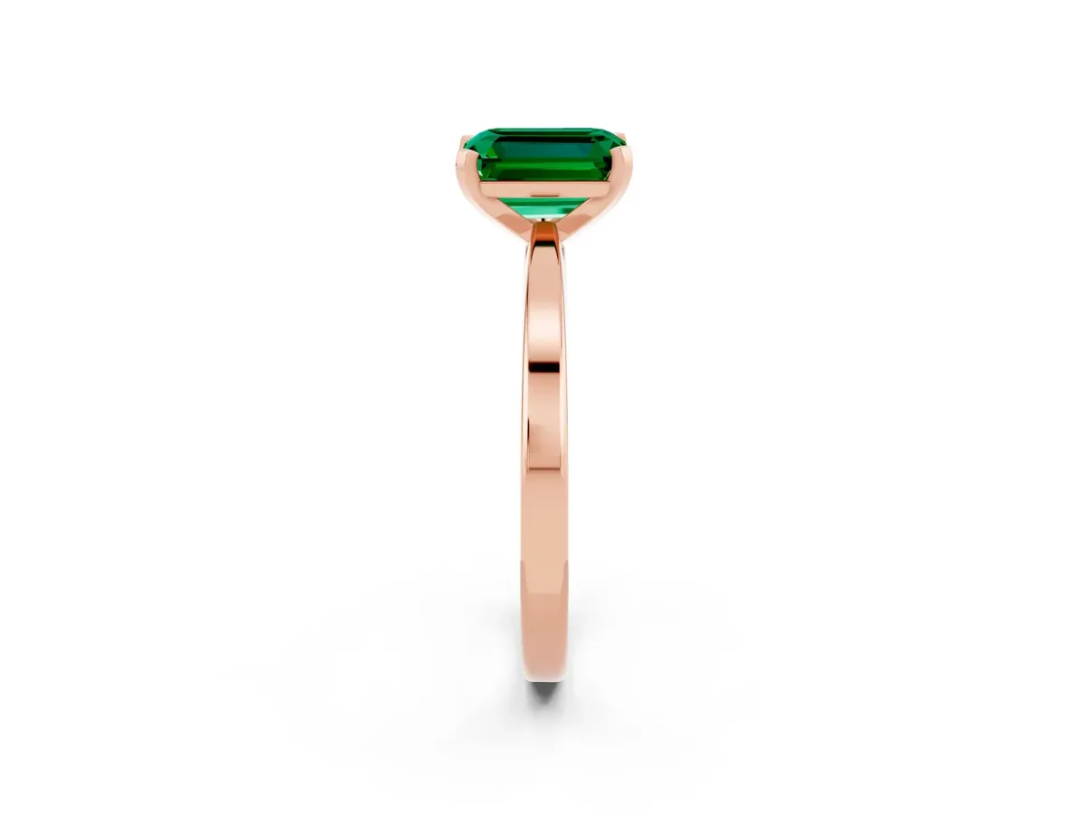 Emerald Cut Emerald Solitaire Engagement Ring with Classic Band and Four-Prong Setting Rose gold