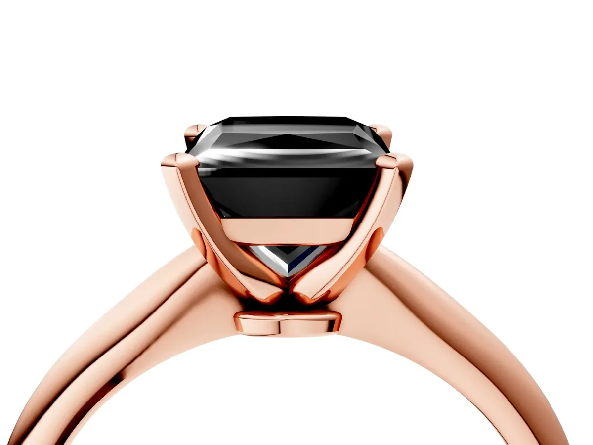 Fancy Black Princess Cut Diamond Solitaire Engagement Ring with Classic Band and Four-Prong Setting Rose gold