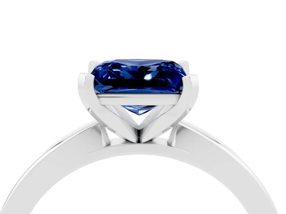 Princess Cut Blue Sapphire Solitaire Engagement Ring with Classic Band and Four-Prong Setting Silver