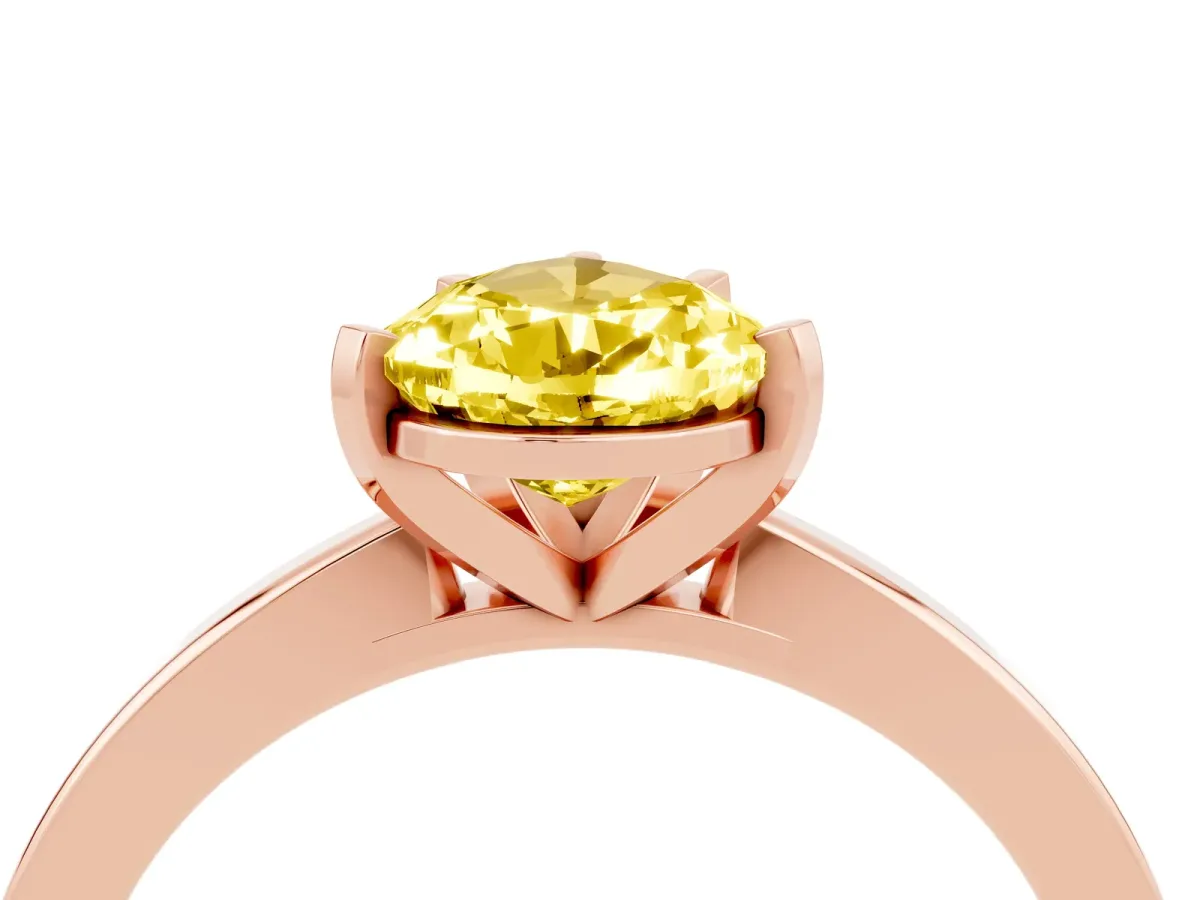 Pear Cut Yellow Sapphire Solitaire Engagement Ring with Classic Band and Four-Prong Setting Rose gold
