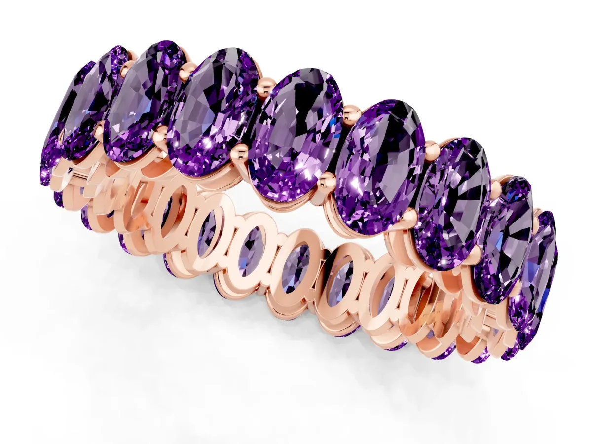 Oval Cut Amethyst Eternity Band with Shared Prong Setting Rose gold