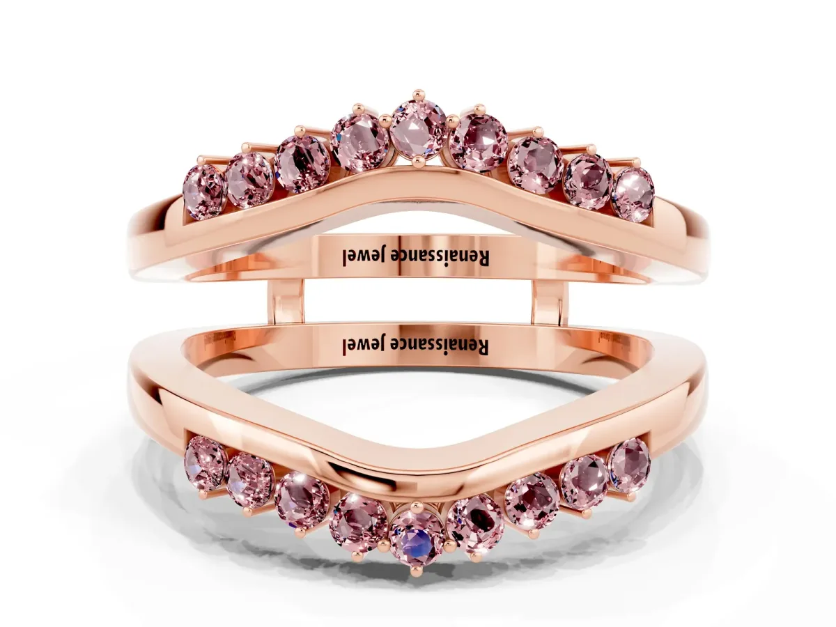 Round Morganite Chevron Contour Band with Prong Setting Rose gold
