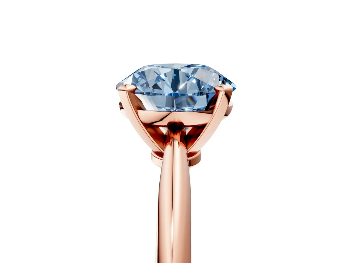 Fancy Blue Round Cut Diamond Solitaire Engagement Ring with Classic Band and Four-Prong Setting Rose gold