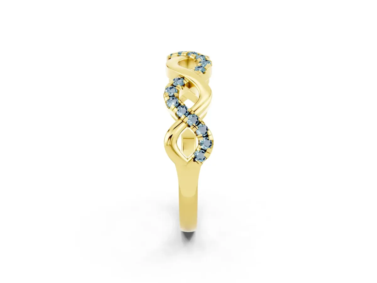 Twist Infinity Round Aquamarine Band with Pavé Setting Yellow gold
