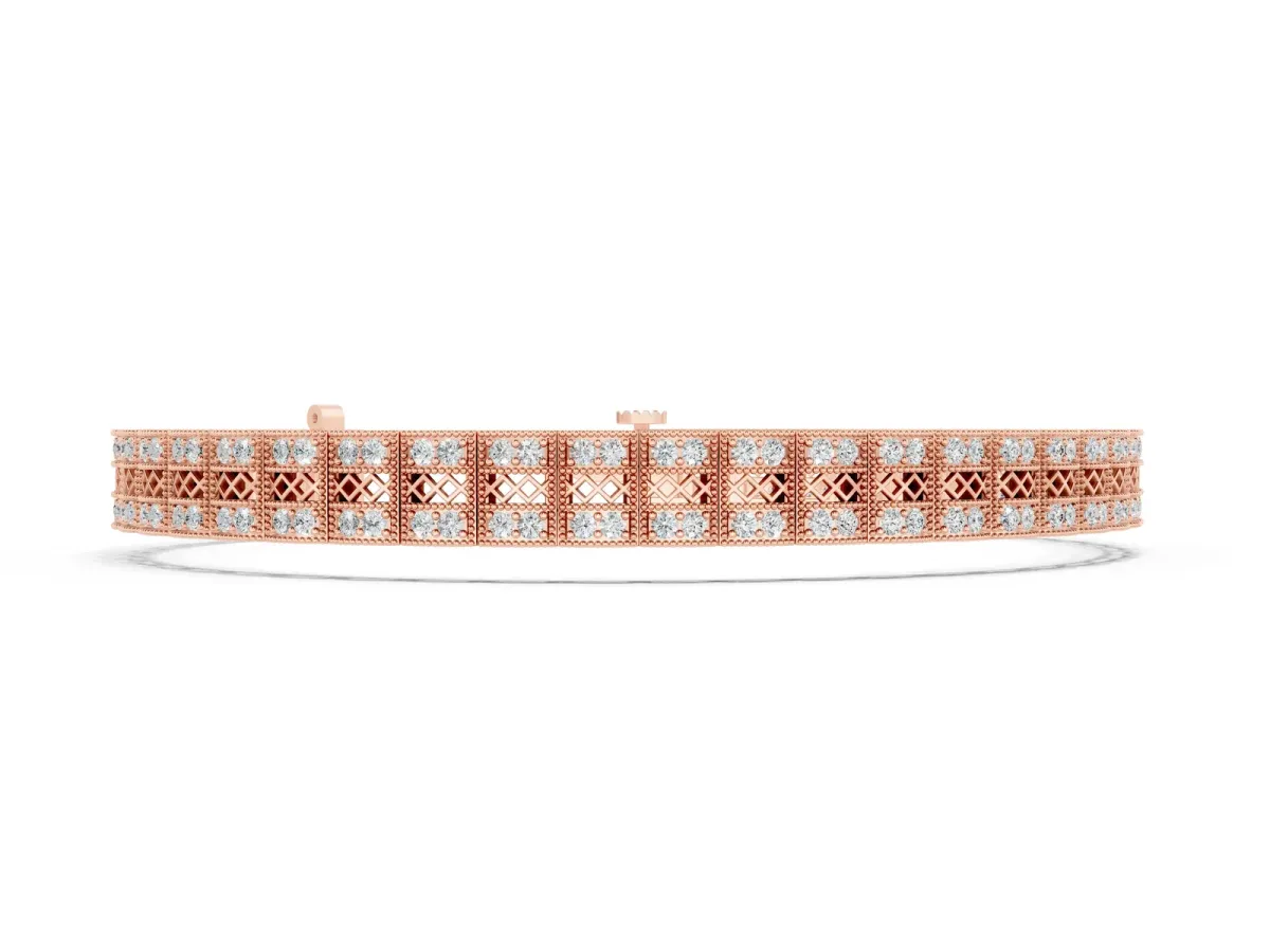 Round Diamond Pavé Tennis Bracelet with Box Clasp Rose gold