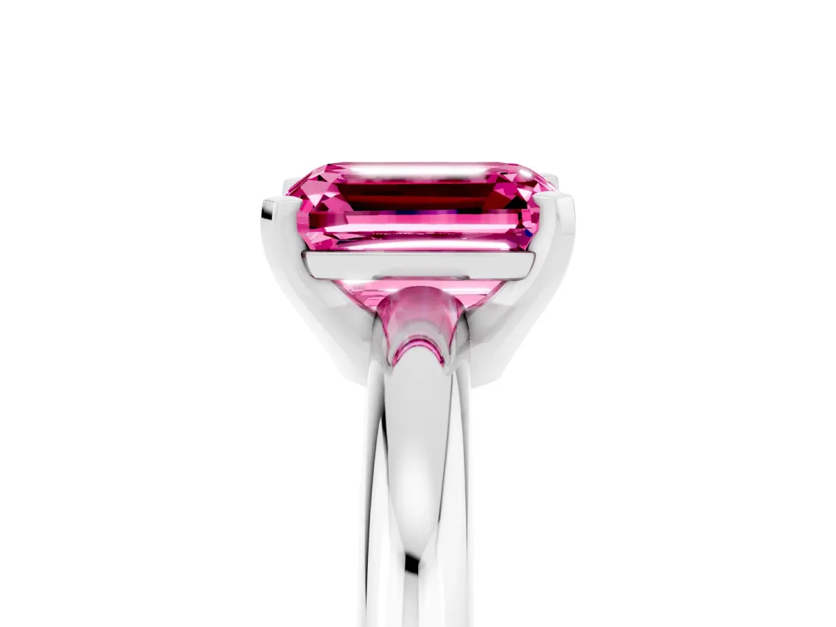 Emerald Cut Pink Sapphire Solitaire Engagement Ring with Round Band and Four-Prong Setting Silver
