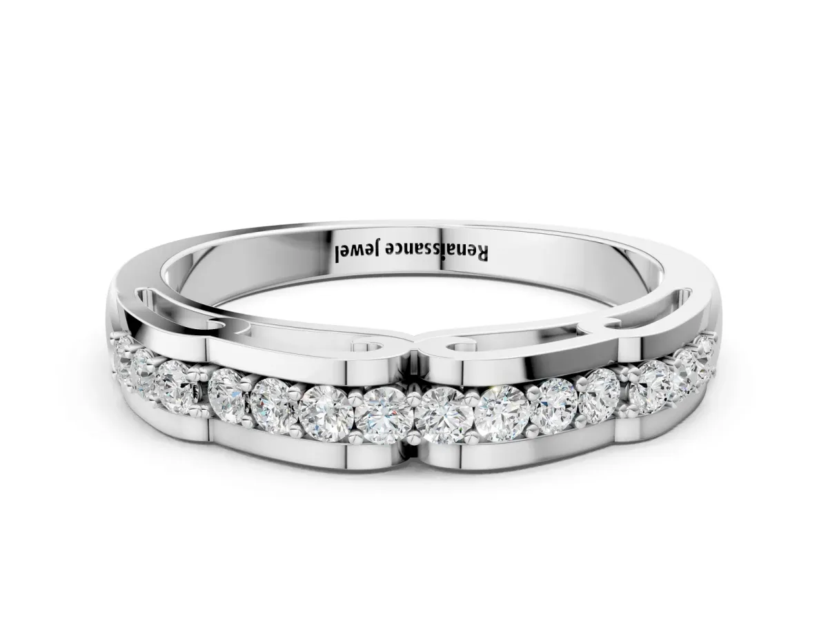 Round Cut Diamond Channel Set White Gold Band Platinum
