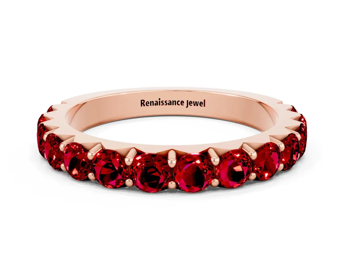 Round Ruby Half Eternity Band with Classic Prong Setting Rose gold