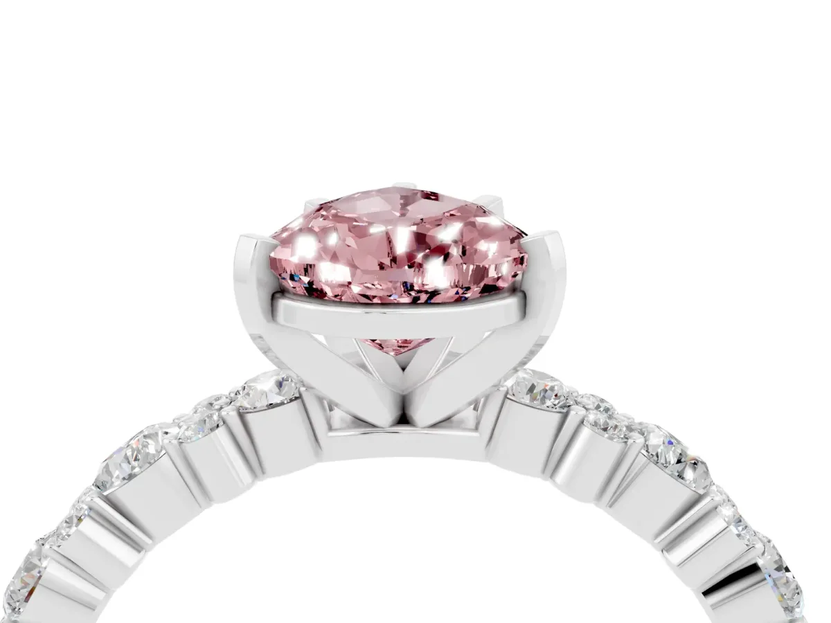 Pear Cut Morganite Side Stone Solitaire Ring with Round and Four-Prong Setting Platinum