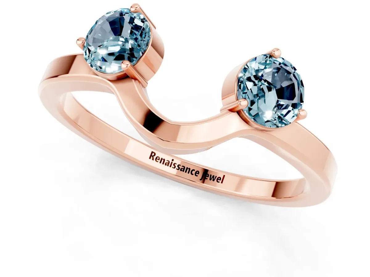Dual Round Aquamarine Open Band Ring with Prong Setting Rose gold