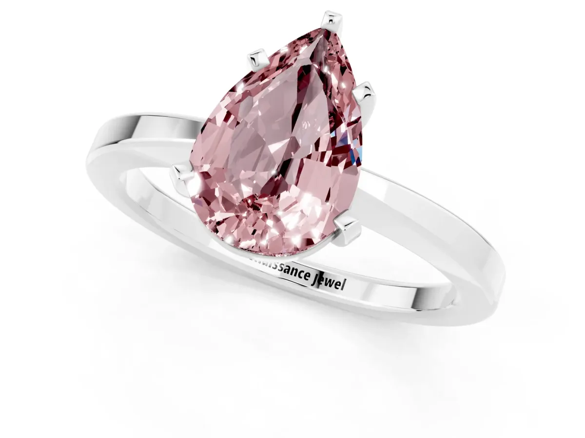 Pear Cut Morganite Solitaire Engagement Ring with Classic Band and Four-Prong Setting White gold