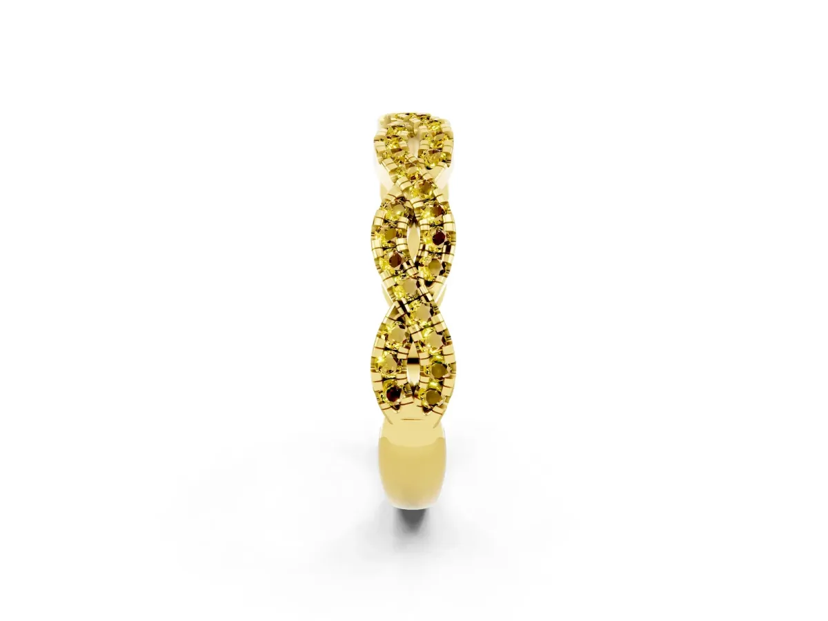 Round Yellow Sapphire Twisted Eternity Band with Pavé and Shared Prong Setting Yellow gold