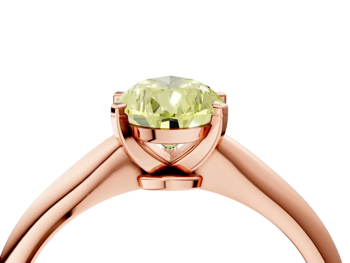 Fancy Yellow Pear Cut Diamond Solitaire Engagement Ring with Classic Band and Four-Prong Setting Rose gold