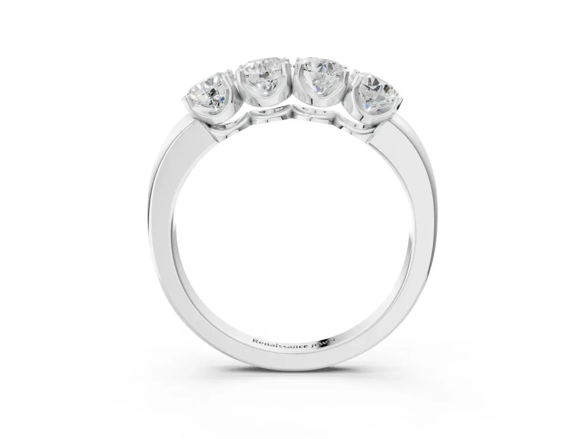 Four-Stone Round Cut Diamond Prong-Set White Gold Band Silver