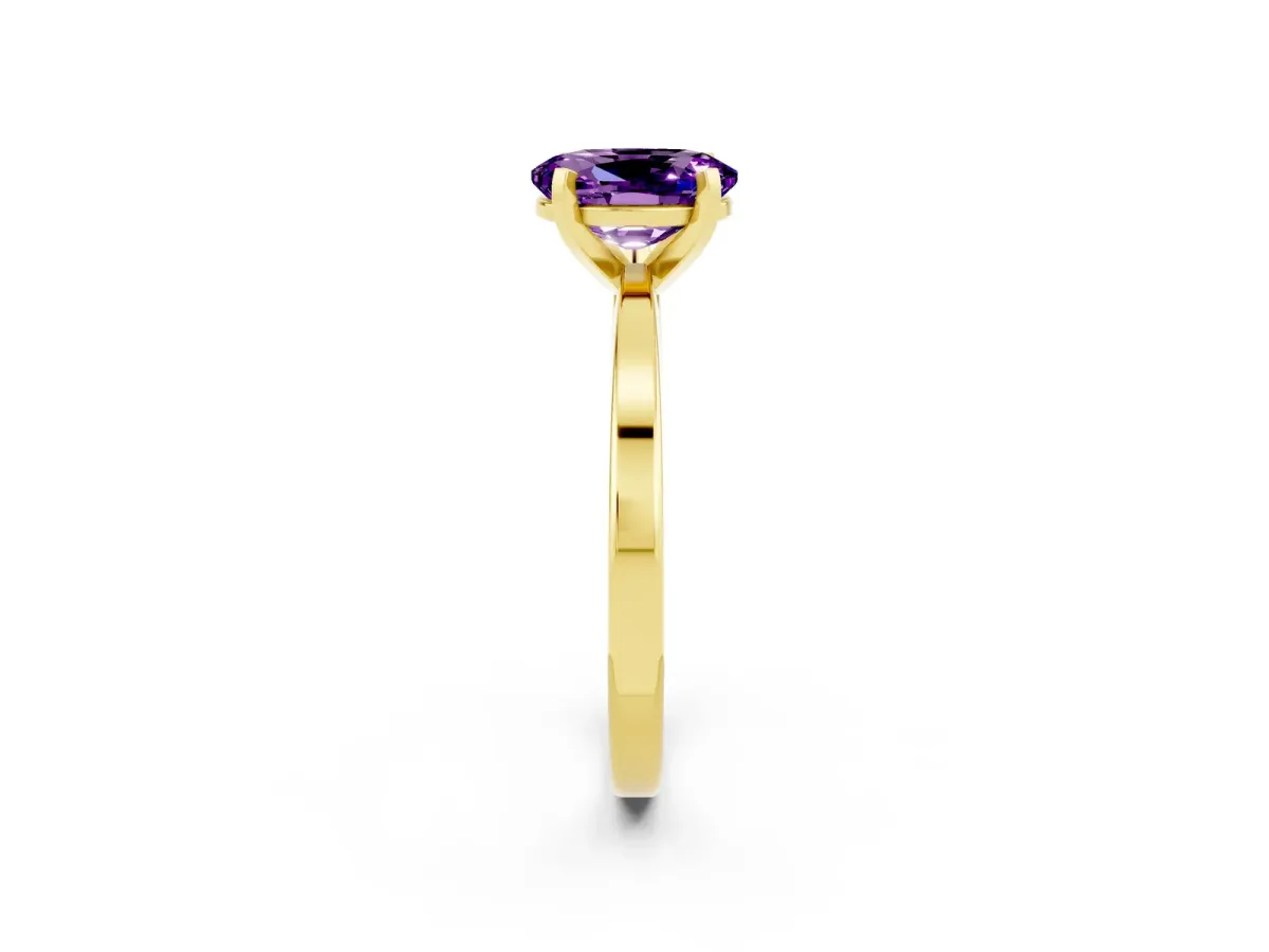Oval Cut Amethyst Solitaire Engagement Ring with Classic Band and Four-Prong Setting Yellow gold
