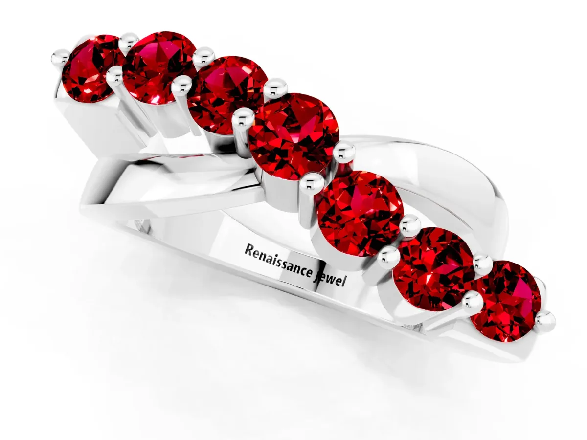 Round Ruby Prong-Set Crossover Band Platinum