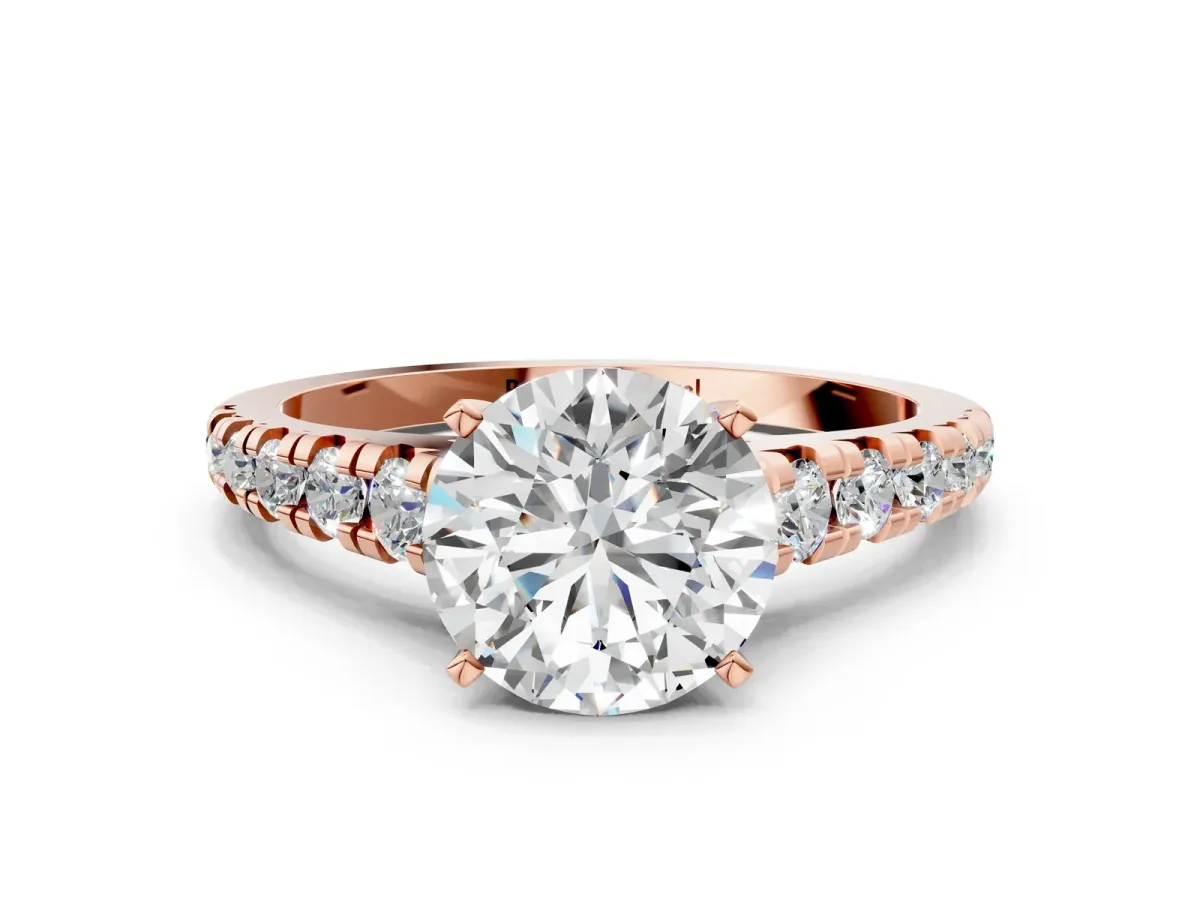 Round Cut Diamond Cathedral Solitaire Ring with Round Pavé Band Rose gold