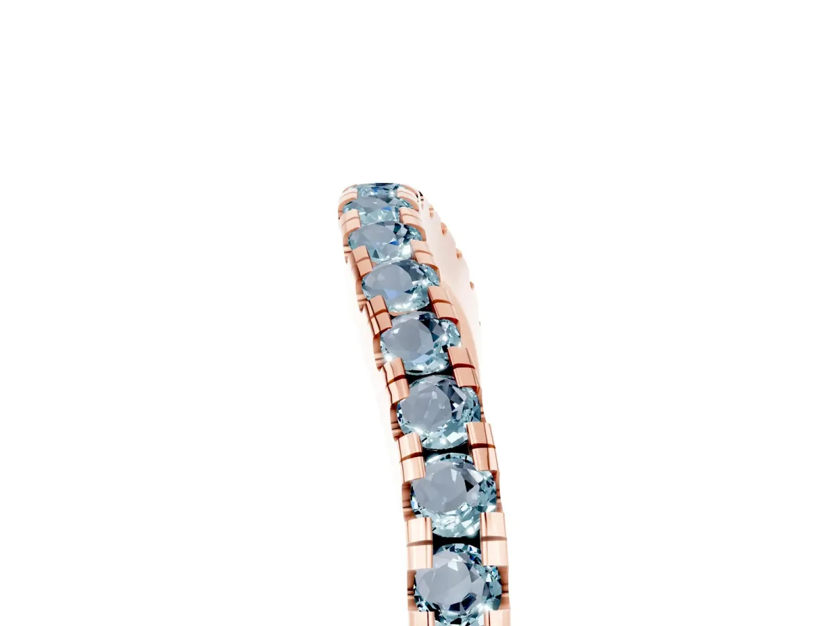 Round Aquamarine Pavé Half Eternity Band with Shared Prong Setting Rose gold