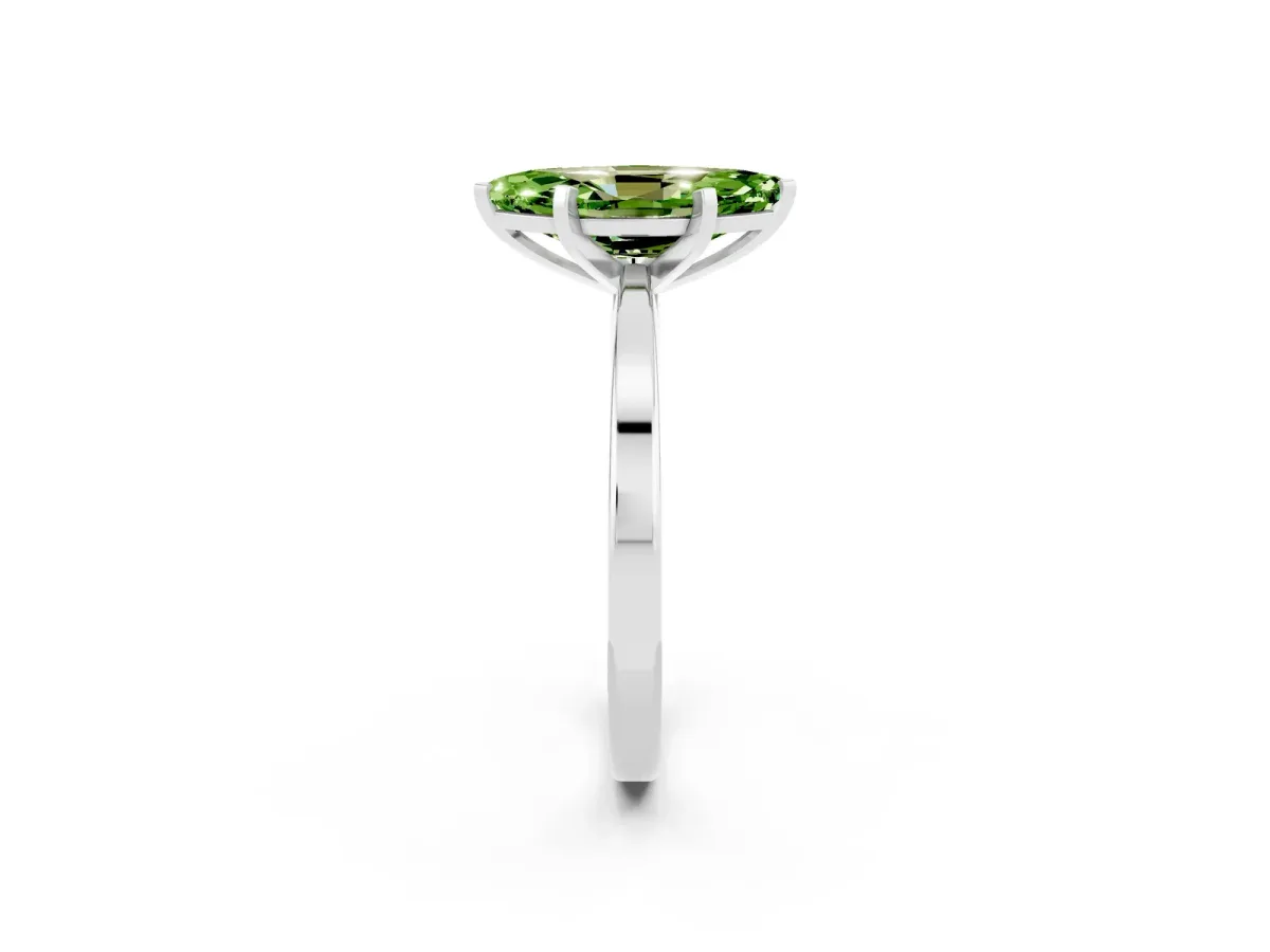 Marquise Cut Peridot Solitaire Engagement Ring with Classic Band and Four-Prong Setting Platinum