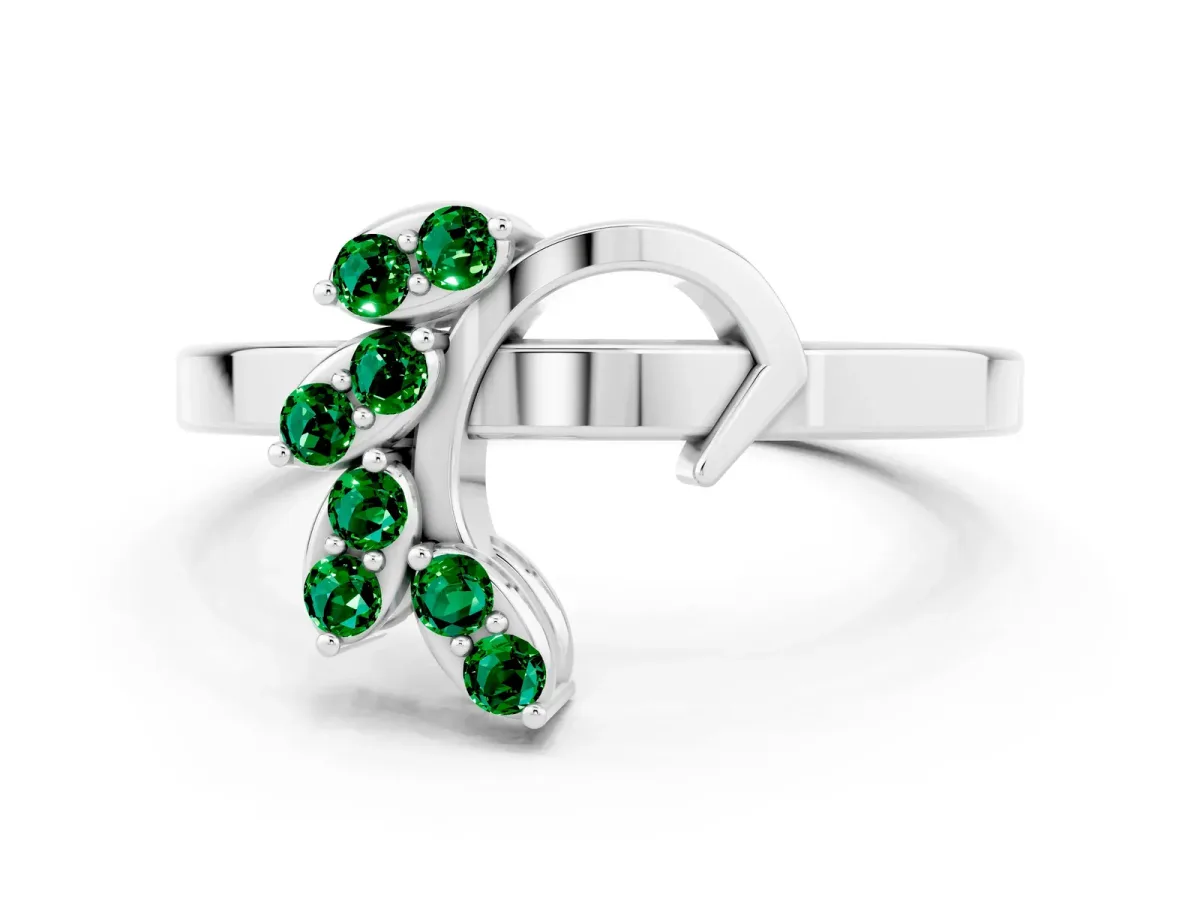 Marquise Emerald Cluster Bypass Ring with Prong Setting White gold