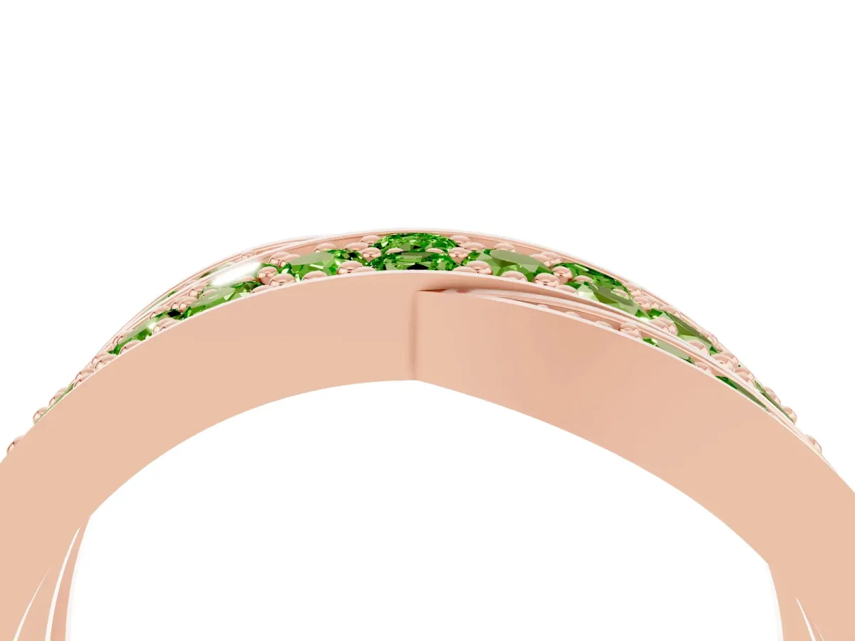 Pavé Round Peridot Crossover Band with Bead Prong Setting Rose gold