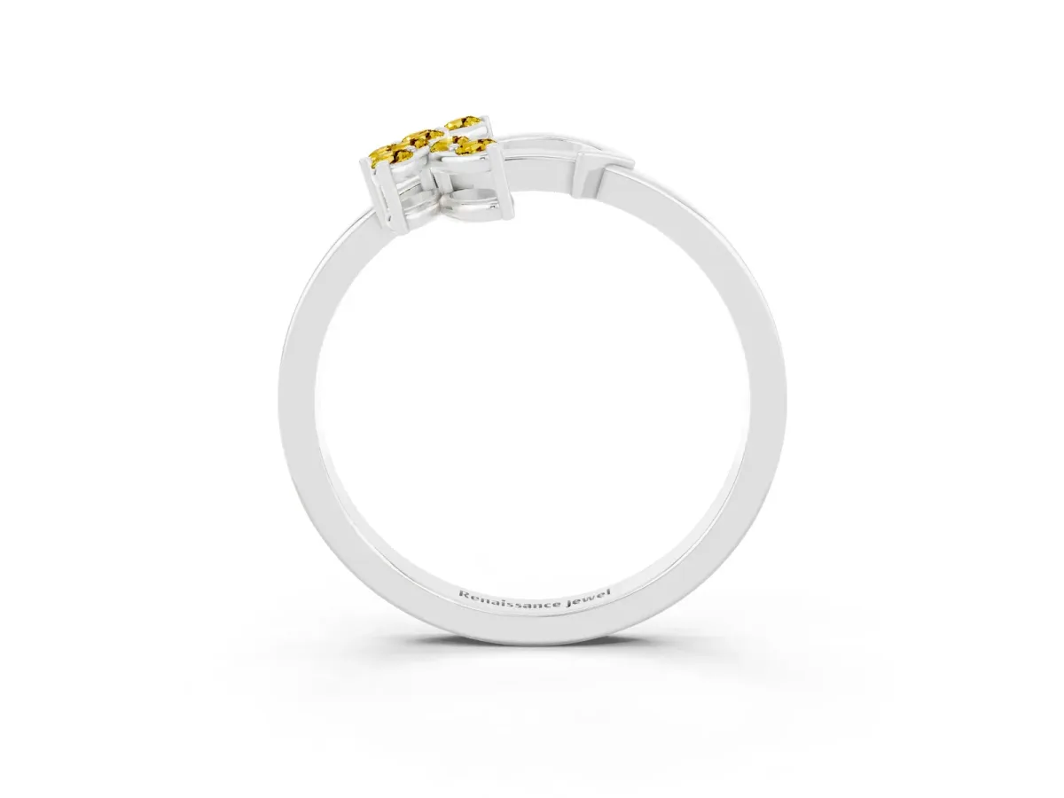 Marquise Yellow Sapphire Cluster Bypass Ring with Prong Setting Silver